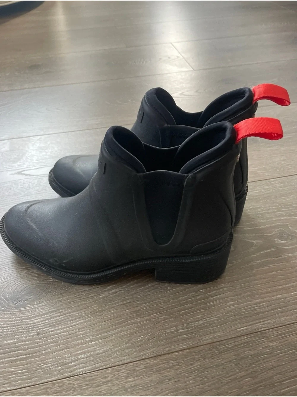 rag & bone Black Chelsea Rain Boots with Red Pull Tabs